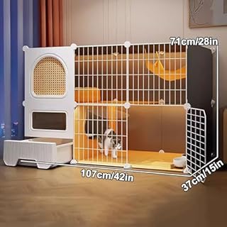 WXXSHGDW Gabbia per Gatti da Interno con Lettiera, Gabbia per Gatti di Grandi Dimensioni a 2 Livelli, Recinto per Gatti, Villa per Gatti Spazio Extra Large, per 1-2 Gatti