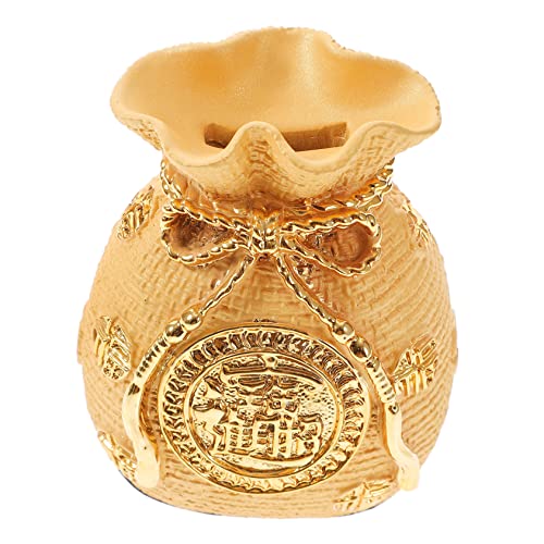 Kisangel Resin Money Bag Piggy Bank Ornament Gold Lucky Decor for Car Interior Delicate Desktop Statue Safe Resin Craft with Vivid Texture Practical Feng Shui Money Pouch Decoration
