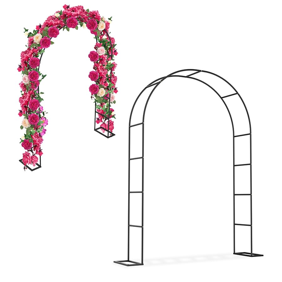 LARS360 Garden Arch Trellis, Metal Rose Arch for Climbing Plants, Weatherproof Garden Archway with Stable Base, for Wedding, Party, Outdoor Decoration (Black)