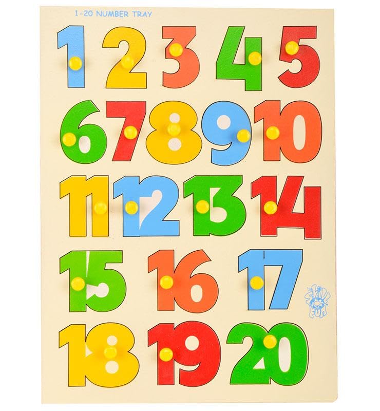 Skillofun MDF 1-20 Number Shape Tray (with Knobs) Learning Toy | Early Educational Toy for Kids (Multicolor, Age- 3+)
