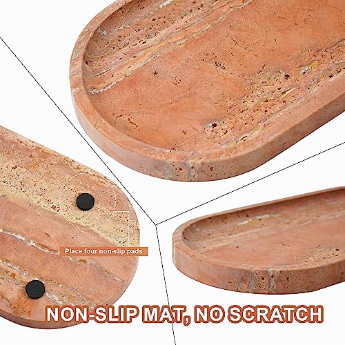 Image of Koville Turkish Natural Travertine Tray, 12 inchx6 inch Vanity Decorative Marble Wabi Sabi Decor for Home, Countertop Organizer, Catchall for Perfume, Candles, Jewelry Dish