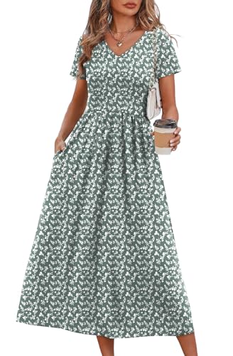 Image of OFEEFAN Summer Dresses for Women Flowy Casual A-Line Midi Dress Beach Vacation Sundresses with Pockets S-2XL