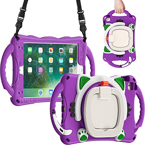 Coque iPad mini 1/2/3/4/5 antichoc violette avec support rotatif et poignée pour enfant