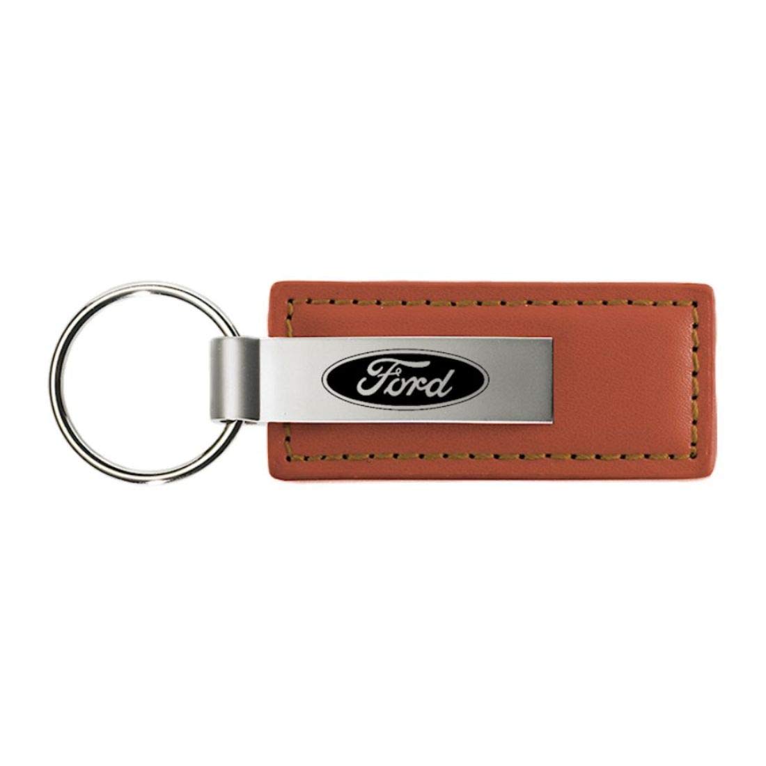 Ford Brown Leather Key Fob Authentic Logo Key Chain Key Ring Keychain Lanyard