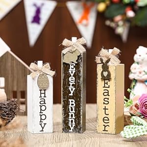 3 pcs easter table decor happy easter block sign easter tiered tray decor rustic farmhouse wooden tabletop centerpieces wood bunny decor for spring decorations home kitchen shelf office  urban country home decor