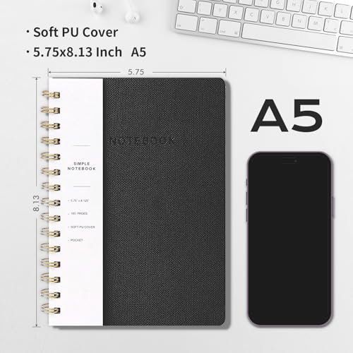 Image of Spiral Notebook-6.10 inch x 8.19 inch College Ruled Journal with Inner Pockets and 160 Pages,PU Leather Cover Business Journal, Twin-Wire Binding Notebook Perfect for Office & Home School Supplies