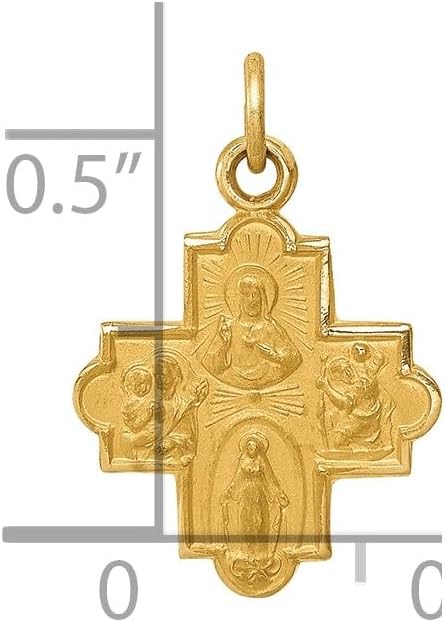 14k Yellow Gold Four-Way Cross Pendant with Sacred Heart, Virgin Mary, and Catholic Icons, Religious Gold Medal Necklace for Women, Christian Faith Jewelry Symbolizing Protection and Devotion - Image 4