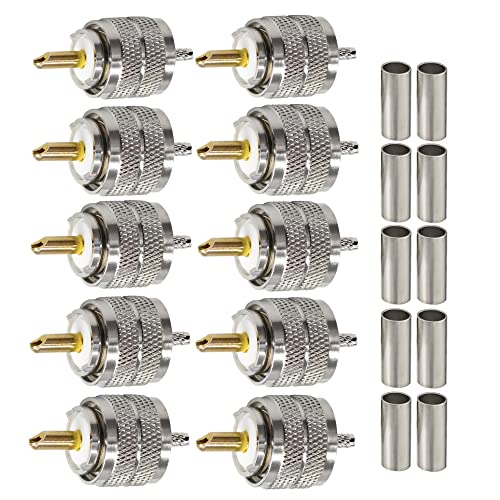 TUOLNK UHF-Anschluss 10er-Pack PL259 Stecker Crimp-Koax-Adapter SO239 PL-259 HF-Anschluss für LMR400 RG58 RG214 Kompatibel mit CB-Amateurfunkantenne Cover