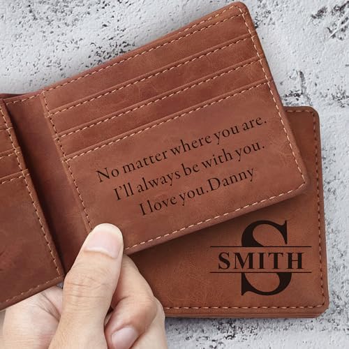 EDSG Custom Wallets for Men, Wallet With Picture, Engraved Gifts for Boyfriend, Men, Husband, Dad Gifts for Fathers Day Birthday Valentine Day Christmas Graduation (Dark Brown, Design 1)3