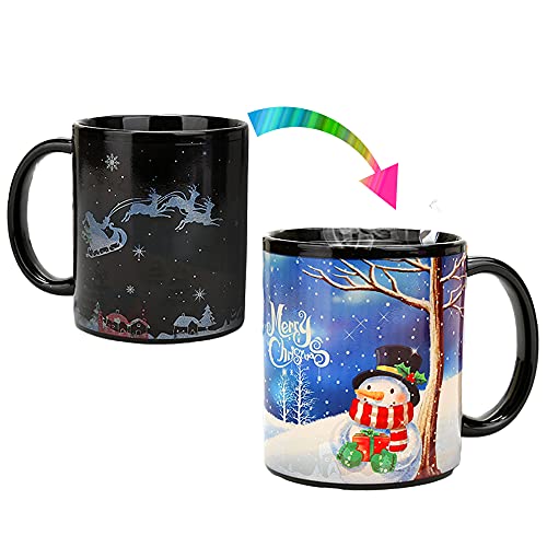 Christmas Coffee Mug Magic Heat Changing Mug 12 oz Color Changing Mug Heat Sensitive Coffee Mug with Gift Box Holiday Coffee Mug christmas mugs for Women,Men,Kid,Family, Friends (Xmas Snowman blue A)