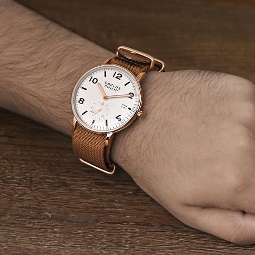 Image of Carlos Philip Men's Minimalist Analog Watch - Classic Dial with Date Display, Nylon Strap, Quartz Movement, Casual Everyday Style Watch for Men