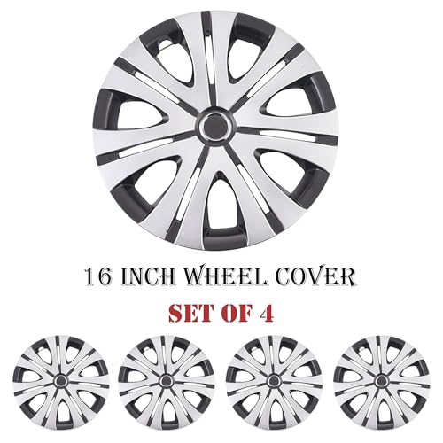 Image of Smoke Matte Silver with Black Car Vehicle Chrome Wheel Rim Skin Cover 16 inch Automotive Hubcap Wheel Cover Replacement Hubcaps Rim Protection Accessories Set of 4, 16 inch