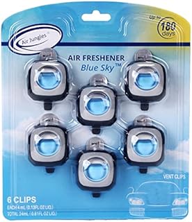 Air Jungles New Car Scent Car Air Freshener Clip(Blue Sky), 6 Car Freshener Vent Clips, 4ml Each, Long Lasting Air Freshener for Car, Up to 180 Days Car Refresher Odor Eliminator