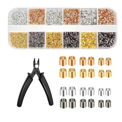 El Mejor Listado de Kits de fabricación de abalorios - los preferidos. 41 Tubos de Sujeción para Bisutería - 2200 Piezas Con Alicates De Crimpar | Abalorios para Fabricación de Pulseras, Collares, Pendientes y Llaveros
