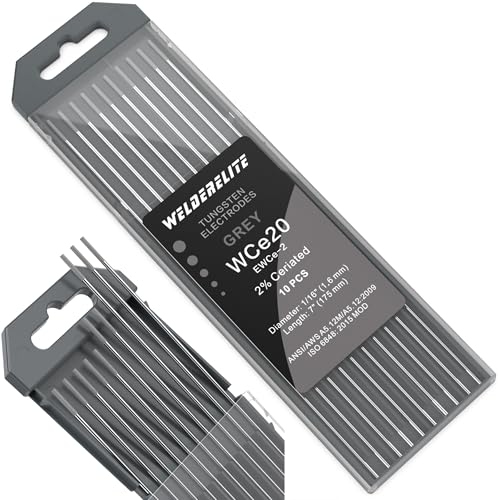 WelderElite TIG Welding Tungsten Electrode 10 Pack 1/16' × 7' (Gray - 2% Ceriated, WC20/EWCe-2) for AC/DC TIG Welding