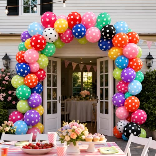 Image of TONIFUL 100 Pack Multicolor Polka Dot Latex Balloons - 12 Assorted Colors Balloon for Rainbow Birthday Carnival Baby Shower Anniversary Wedding Party Decorations
