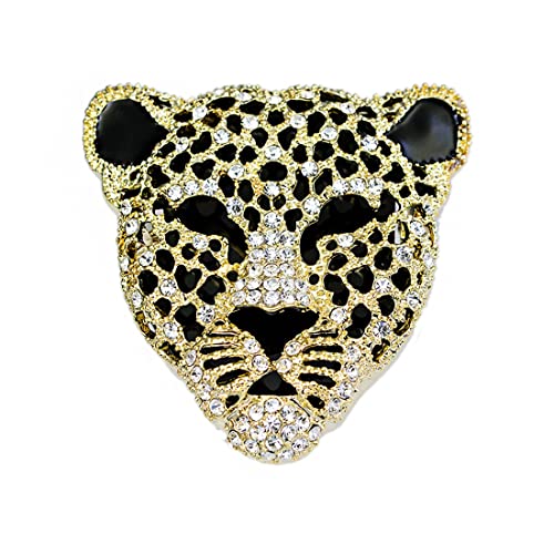 Image of Vintage Crystal Shell Leopard Brooch Lapel Pin Breastpin Rhinestone Animal Jewelry for Men Women