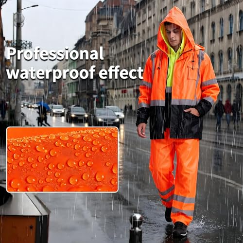 Image of SRsafety High Visibility Rain Gear, Class 3 High Visibility Work Rain Gear for Men, Construction Rain Suits