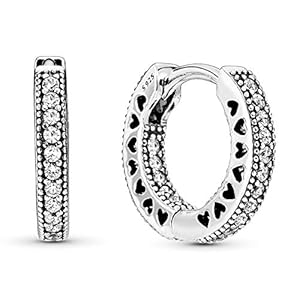 PANDORA Pendientes de aro con forma de corazón pavé, elegantes aretes para mujer, gran regalo para ella, hechos con plata de ley y circonita cúbica, Metal