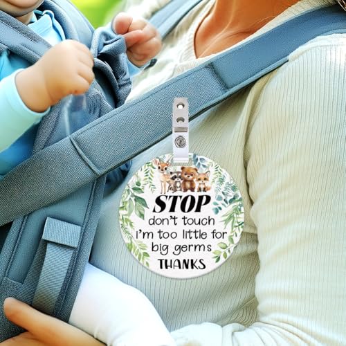 Image of 2 Pack Do Not Touch Signs Stroller Tag Greenery No Touching Car Seat Cute Animals Theme Stop No Touching Safety Sign for Family PVC Seat Sign Signs-Stroller Tag 5 Inches