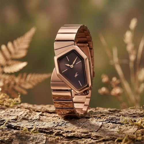 Image of Fastrack Wild Viper-Inspired Unique Shaped Brown Dial IP Brown Stainless Steel Strap Watch for Women - 6323QM01