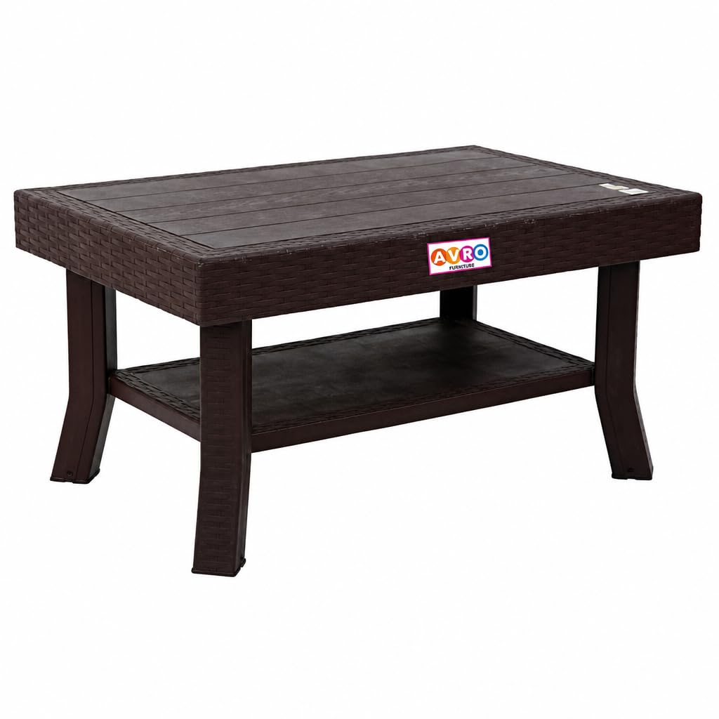 AVRO FURNITURE Viva Double Top Centre Table | | Wooden Texture on Top | Multi-Use Shelf | Tested with 200 kg Weight | Anti-Skid Locked Shoe| | for Kitchen, Dining Room, Living Room | Brown Colour-image-12