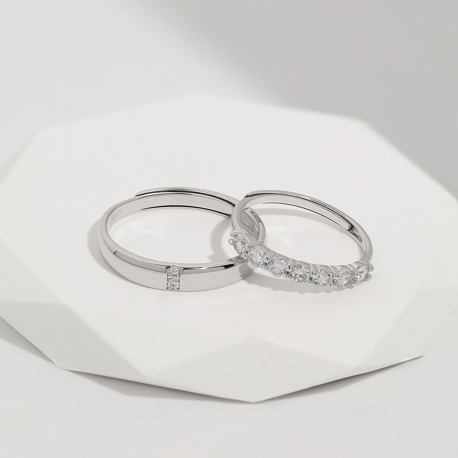 Meissa Anillos de Pareja en Plata Esterlina Anillos de Boda Elegantes Anillo de Promesa para Hombre y Mujer Zirconia Cúbica Tamaño Ajustable