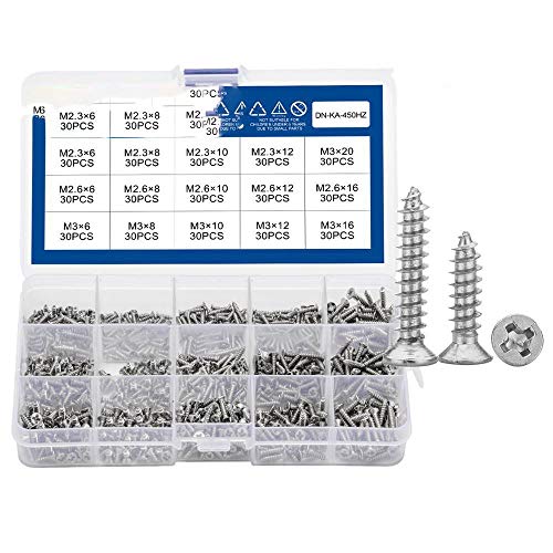 450 Stück/Set vernickelte Senkkopf-Blechschrauben mit Kreuzschlitz M2.3 M2.6 M3 Schrauben Philips Karbonstahl Schraube