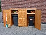 Promadino Holz-Mülltonnenschrank 3türig Geräteschrank Gartenschrank Mülltonnenaufbewahrung