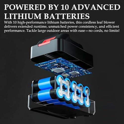 Image of Gigawatts 48V Cordless Air Blower with 10 Battery Cells Powered Charger Long Handheld Variable Speed Electric Leaf Blowing Vacuum for Lawn Home Care Car & Dust Cleaning (Pack of 1, Black)
