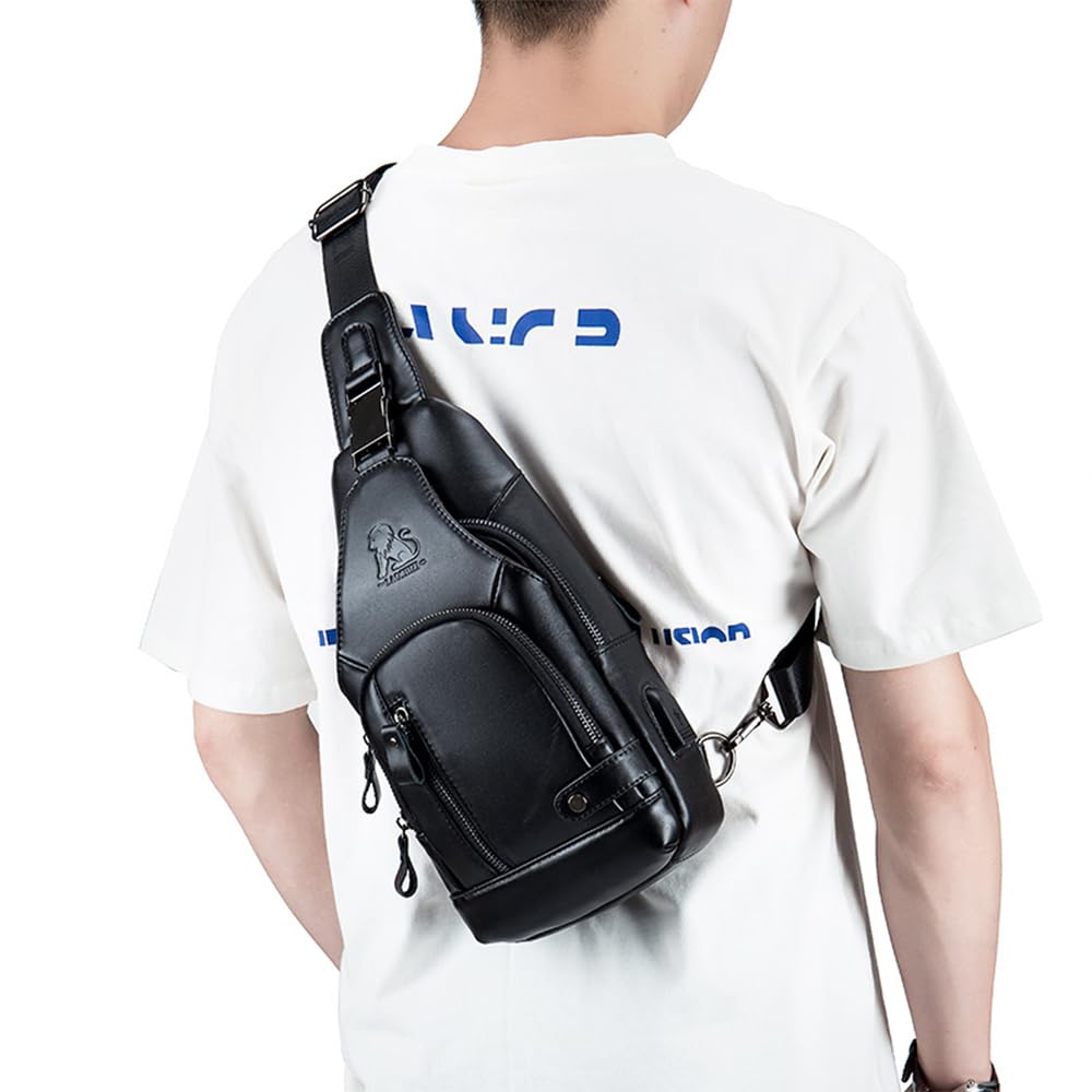 pundarika brusttasche herren leder klein sling bag,männertasche Echtes Leder crossbody umhängetasche herren,tasche schultertasch multifunktional,Verstellbarer Schultergurt