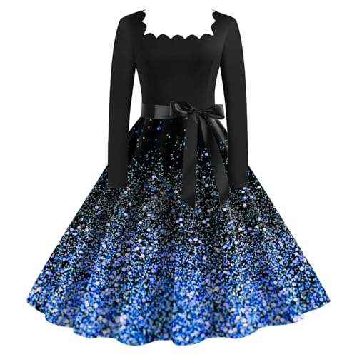 Weihnachtskleid für Damen, Hepburn-Kleid, Vintage, elegant, Vintage, Rundhalsausschnitt, Kleid, Spitze, Patchwork, Weihnachten, bedruckt, Rock,...