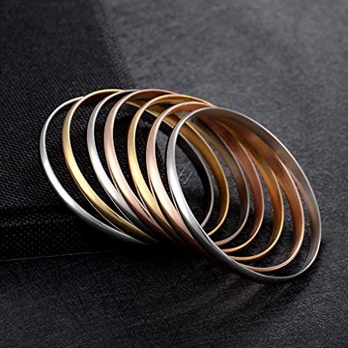 Castillna Stainless Steel Tri-Color Silver Gold Rose Gold Bangle Bracelets For Women Christmas Birthday Gifts, 9 Inches #TOP4