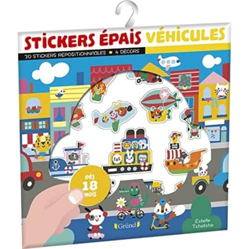 Stickers épais : Véhicules – Pochette de 30 autocollants épais et repositionnables avec 4...