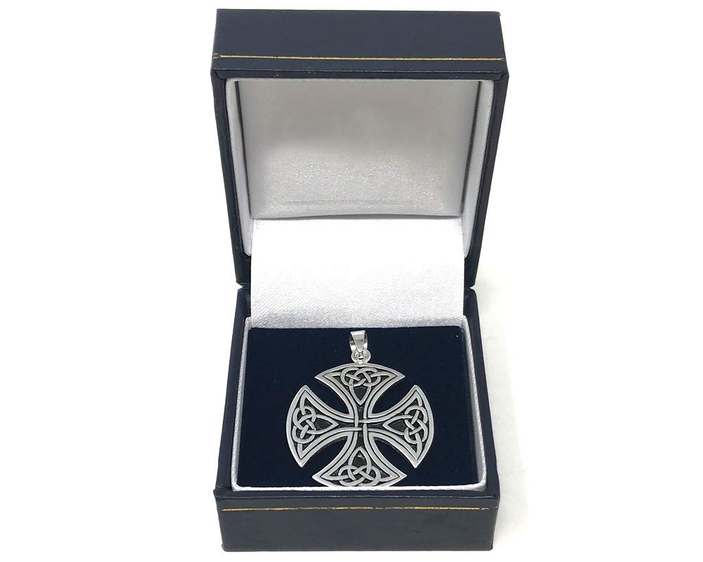 Srebrny duży okrągły irlandzki krzyż celtycki triquetra wisiorek srebro 925 z pudełkiem prezentowym