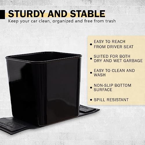 Image of Car Trash Can for Vehicles Leakproof Compact Garbage Bin w /Stability Flap, Anti-Slip Base, Portable Trash Holder for Cars, Trucks, SUVs, Minivans (Black, Large)
