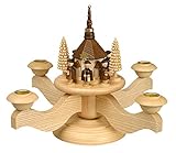 Handgefertigt Volkskunstwerkstatt Unger Adventsleuchter mit Seiffener Kirche inkl. 4 Teelichtaufsätze - Echt Erzgebirge® #0510