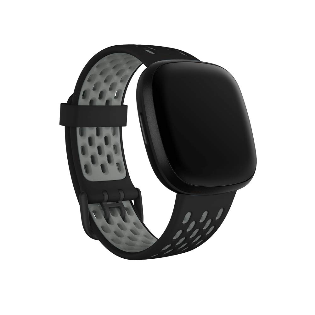 Seleek Replacement Bands Compatible with Fitbit Versa 3 / Versa 4 / Sense/Sense 2, Silicone Adjustable Classic Accessory Wristband Fitness Straps for Women Men（Small，Black+Grey）