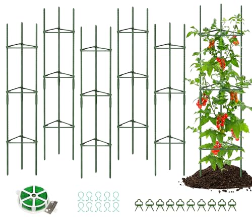 SUNYRISY 6 Stück Tomaten Rankhilfe 120cm Pflanzenhalter für Tomaten Rankhilfen für Kletterpflanzen Pflanzenstütze für Blumen & Nutzpflanzen DIY Einstellbar Grün