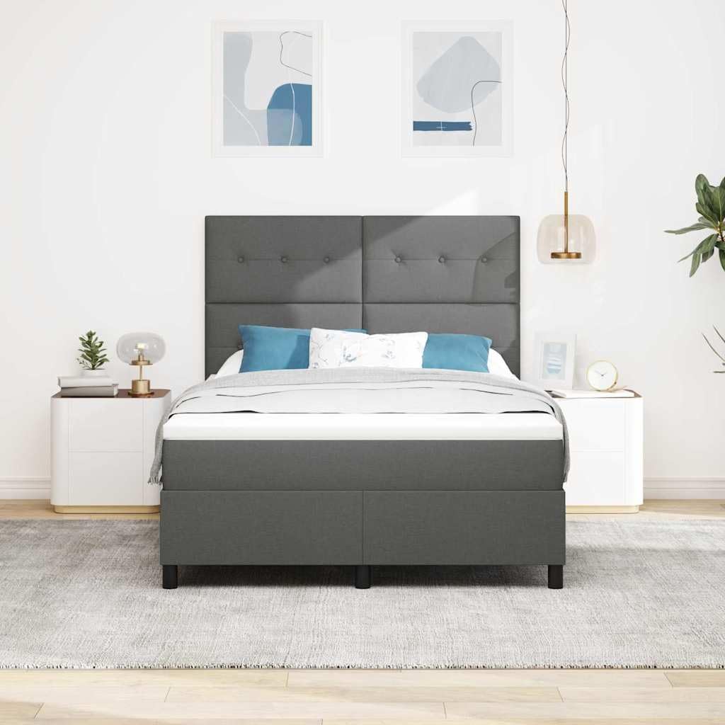 Cama con somier con cabecero gris oscuro de 140 x 190 cm, tejido de firmeza media, cabecero de altura regulable, tiras LED, marco de madera, alimentación USB