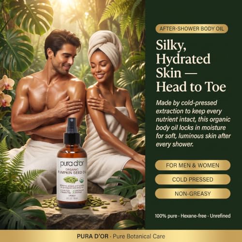 PURA D'OR ORGANIC Pumpkin Seed Oil Pure Cold-Pressed Moisturizer, 4oz | Hydrating Facial Oil, USDA Certified, After-Shower Hydration, Skin, Hair, Hexane-Free, Unscented, Fast-Absorbing, DIY Beauty - image 6
