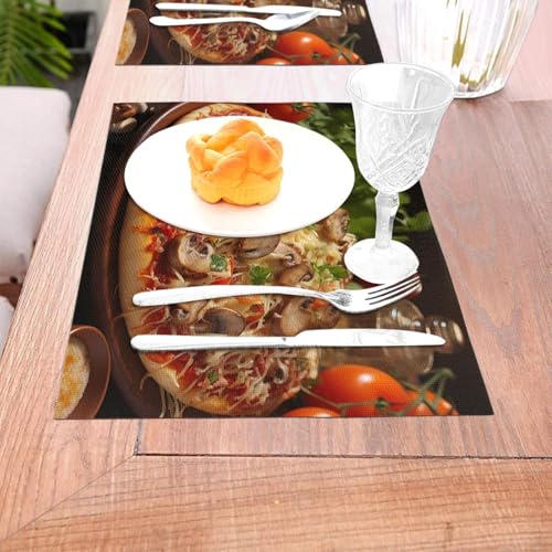 Set de table lavable PVC motif pizza résistant à la chaleur - 8