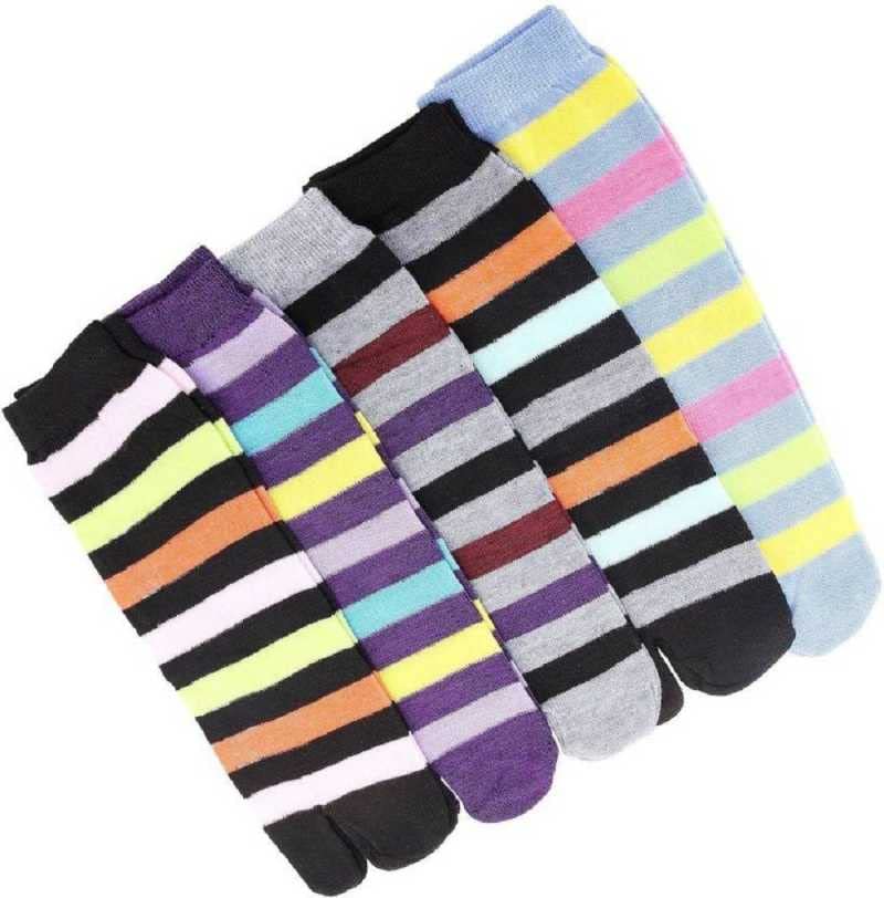 R&Dwomen's cotton striped ankle length thumb socks (pack of 5)