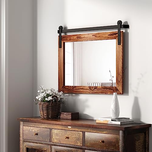 COGOOD-Farmhouse-Barn-Door-Mirror-29-x-22-Rustic-Wood-Framed-Wall-Mirror-for-Bathroom-Living-Room-Entryway-Wall-Decor-Brown COGOOD Farmhouse Barn Door Mirror 29 x 22 Rustic Wood Framed Wall Mirror for Bathroom Living Room Entryway Wall Decor Brown