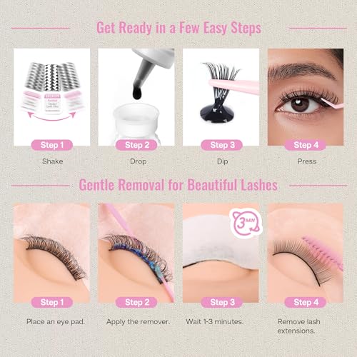 Image of CALAILIS Lash Cluster Glue & Lash Remover Kit, Extra Strong Hold Long Lasting 4+ Weeks Cluster Eyelash Glue, Low Irritation Gentle Aloe Eyelash Remover Cream for Professional Use