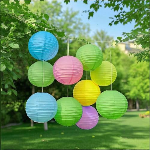 Image of Paper Lanterns Decorative 15pcs Pastel Colorful Theme Party Decorations for Birthday Party Baby Shower Graduation Anniversary Blue Pink Green Purple Yellow Room Hanging Decor