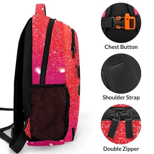 Custom Love Music Piano Backpack Name Casual Bag Book Pack Daypack for Women Men Camping Hiking Gradient Red Glitter Print3