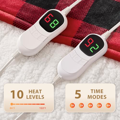 Homemate Electric Blanket Heated King Size - 100“x90“ Ultra Soft Cozy Flannel Heating Blanket with 10 Fast Heat Levels 8 Hours Auto Off Over-Heated Protection ETL Certification Keep Warm in Home