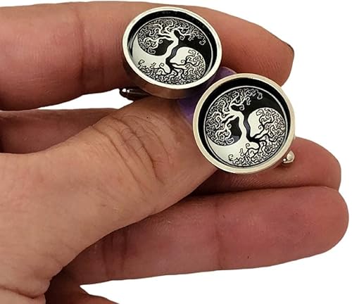 Celtic Tree of Life Ying Yang Cufflinks and Lapel Tie Pin Tack Gift for Men