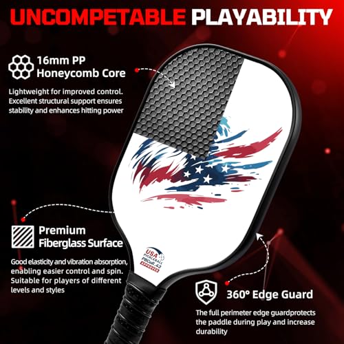 Image of BAGAIL Pickleball Paddles, USAPA Approved Fiberglass Surface Pickleball Set, Lightweight Pickle Ball Rackets with 4 Balls, 1 Bag, Designed in California for Traction and Stability